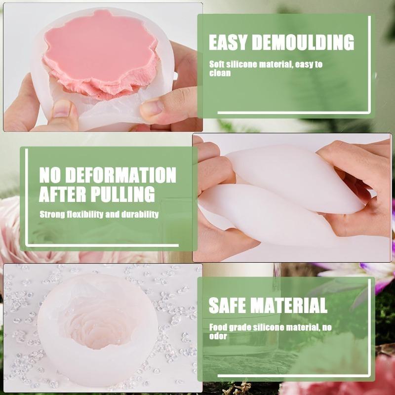 Resin Mold 4Pcs 3D Layered Peony Silicone Mold Set, for DIY Candle Making & Home Decor, Ideal for Christmas, Valentine's Day, Mother's Day & Housewarming, Craft