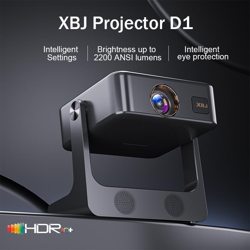 XBJ Native 1080P Portable Outdoor Movie Projector with Speakers, Compatible with Smartphone, HD, USB, AV, PS5, Full HD Mini Projector - Audio, WiFi, Bluetooth connectivity available! Micro Black Crystal
