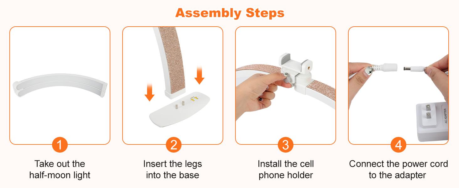 Half Moon Light for Nail Desk with Phone Holder, 28IN Folding Half-moon Lamp with Shinning Diamond, Arch Nail Tech Light with 3 Color Modes & 10 Brightness,For Manicure, Eyelash Extension, Tattooing, Skin Management, Color Temperature 3000-6500K