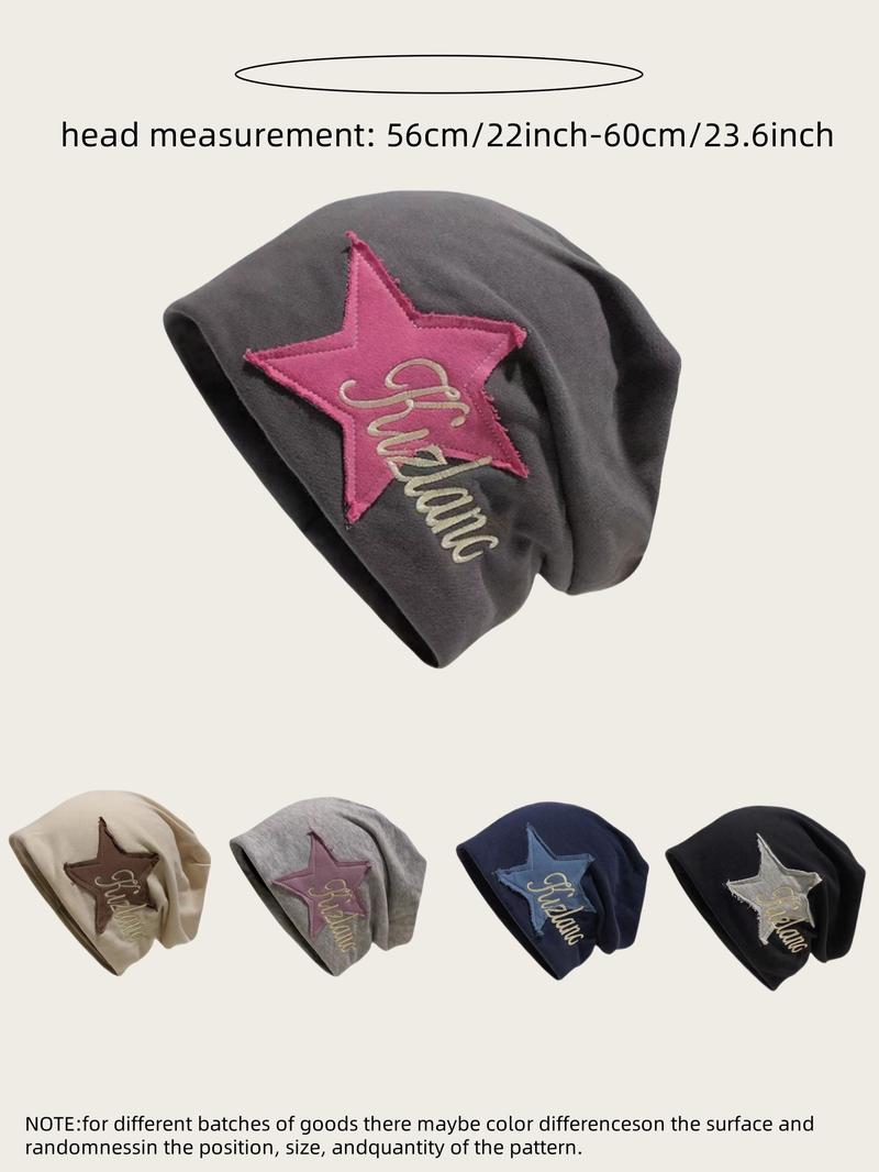 Star Patched Letter Embroidery Beanie Hat, Cute Beanie Hat for Women & Men, Fashion Accessories for Daily Wear, Trendy All-match & Exquisite Hat for Birthday Gift, Bonnet
