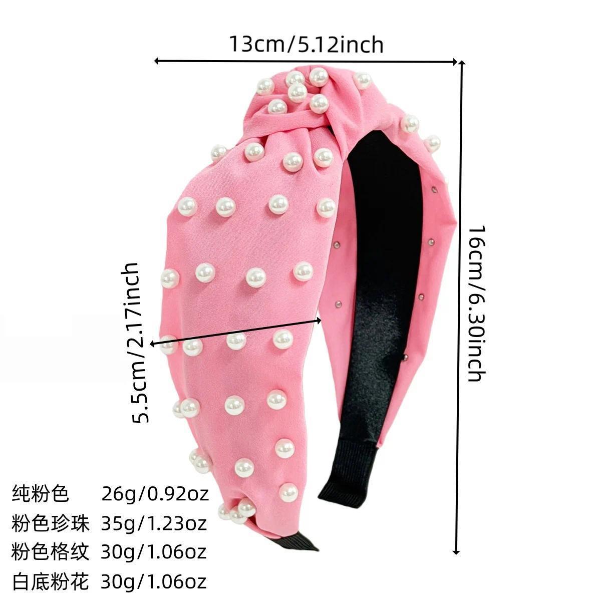 Fabric Hair Bands Wide Edge Sweet Elegant Valentine's Day Hair Accessories New Pink System Pearl Checkerboard Flowers