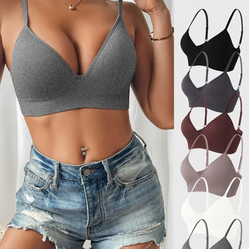 Women's Seamless Bras, Adjustable Strap, Medium Support, Casual Style, Fitted, Lined, All Seasons, 3/4 Coverage, Plain Surface, Seamless Knitted Bra #GLOBAL PICKS