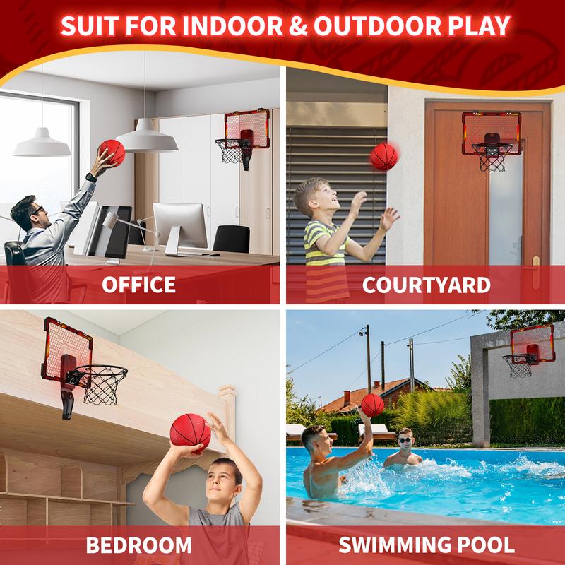 Mini Basketball Hoop Indoor with 7 LED Lighting, Scoreboard, 3 Modes, Volume Adjustable, Over Door Basketball Hoop Foldable, Basketball Toys for Kids Adults,Birthday Christmas Halloween Thanksgiving Gifts.