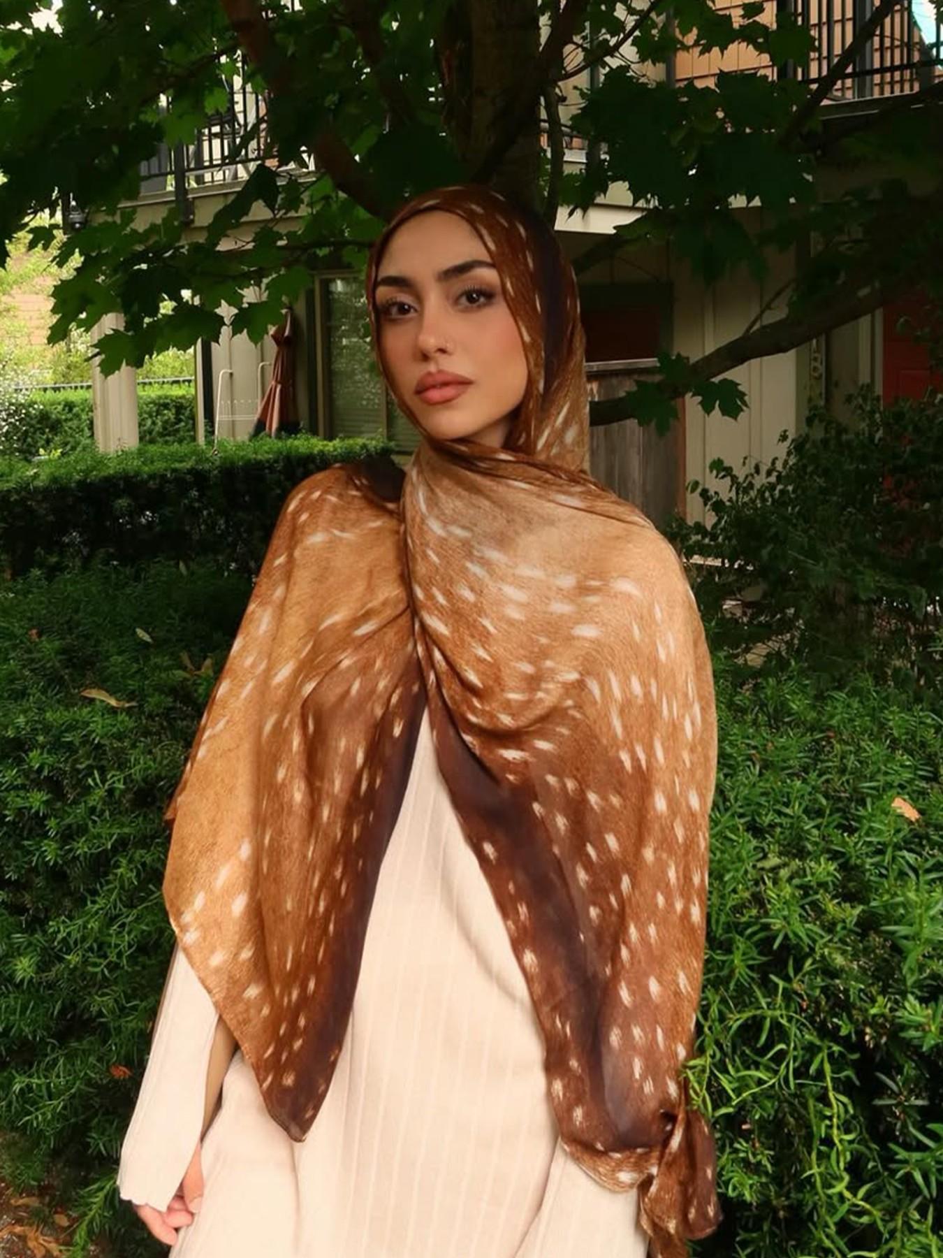 Watercolor Deer Spot Gradient Printed Scarf, Casual Fashionable Women's Lightweight Single-Sided Material, All Seasons Travel Daily Wear