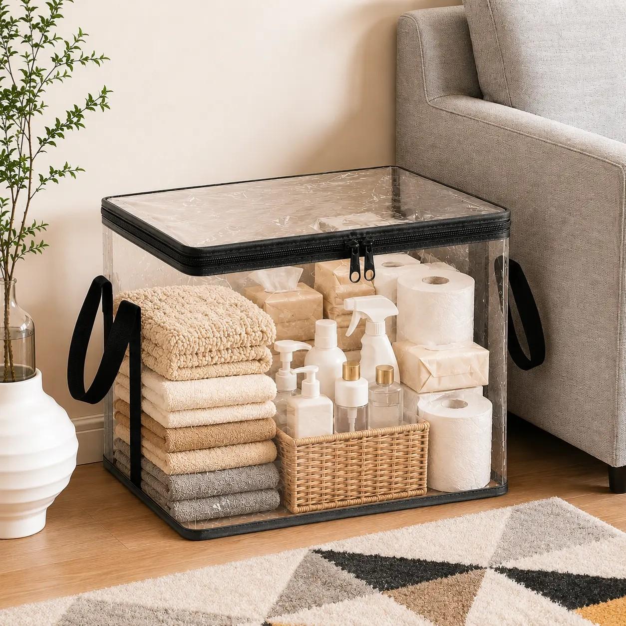 Summervibes Plush Toy Storage Bag, PVC Dust-Proof Box with Handle, Dustproof Storage Box, Ideal for Game Room, Living Room, Kids' Birthdays, Dustproof Organizers, Dust Free Organizer