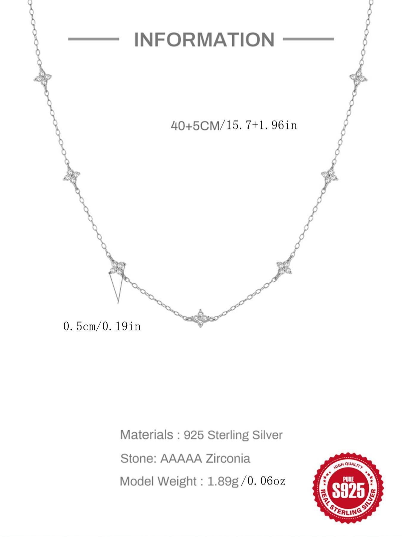 S925 Sterling Silver Fashion Flower Design Artificial Zircon Decor Necklace, Elegant Jewelry for Women for Party, Daily Decor, Trendy All-match & Exquisite Jewelry for Birthday Gift, Cubic Zirconia Pendant