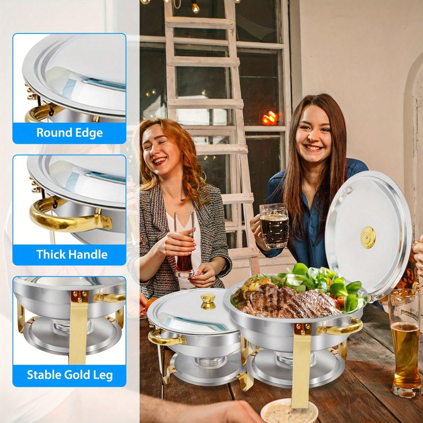 2/4 Pack 5QT Round Stainless Steel Baking Tray Set for buffets, family parties, Christmas parties, dining events - Complete buffet hot plate set, holiday buffet essentials, Casserole Baking Dish | Round baking dishes | Durable buffet utensils