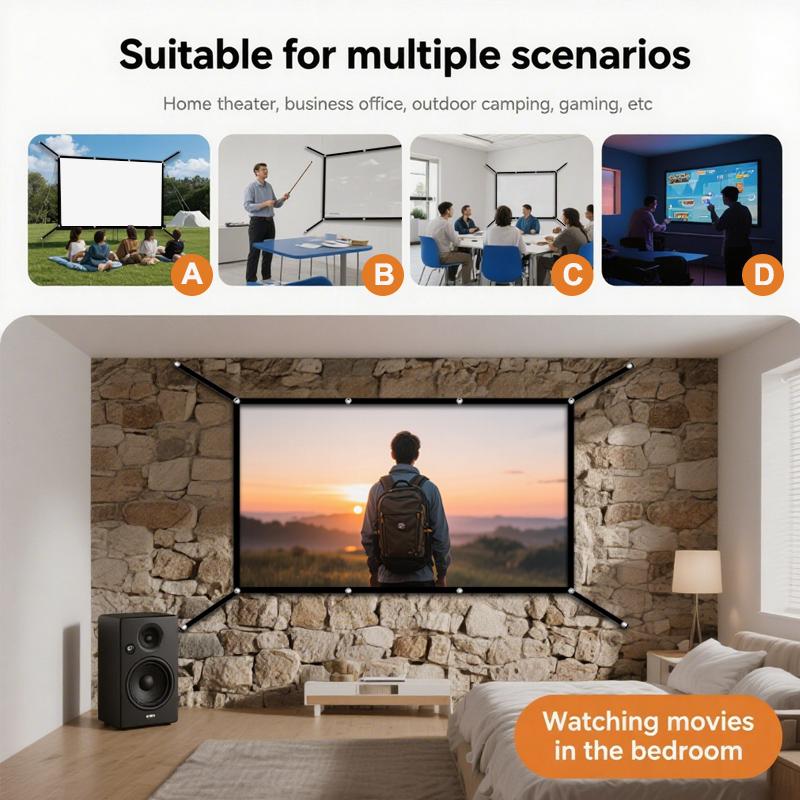60-72-84-100-120-150 inches, multifunctional double-sided, easy to clean, soft white portable, 16:9 high-definition foldable indoor/outdoor projection screen, with portable bag, suitable for home theater, camping, Projector screen