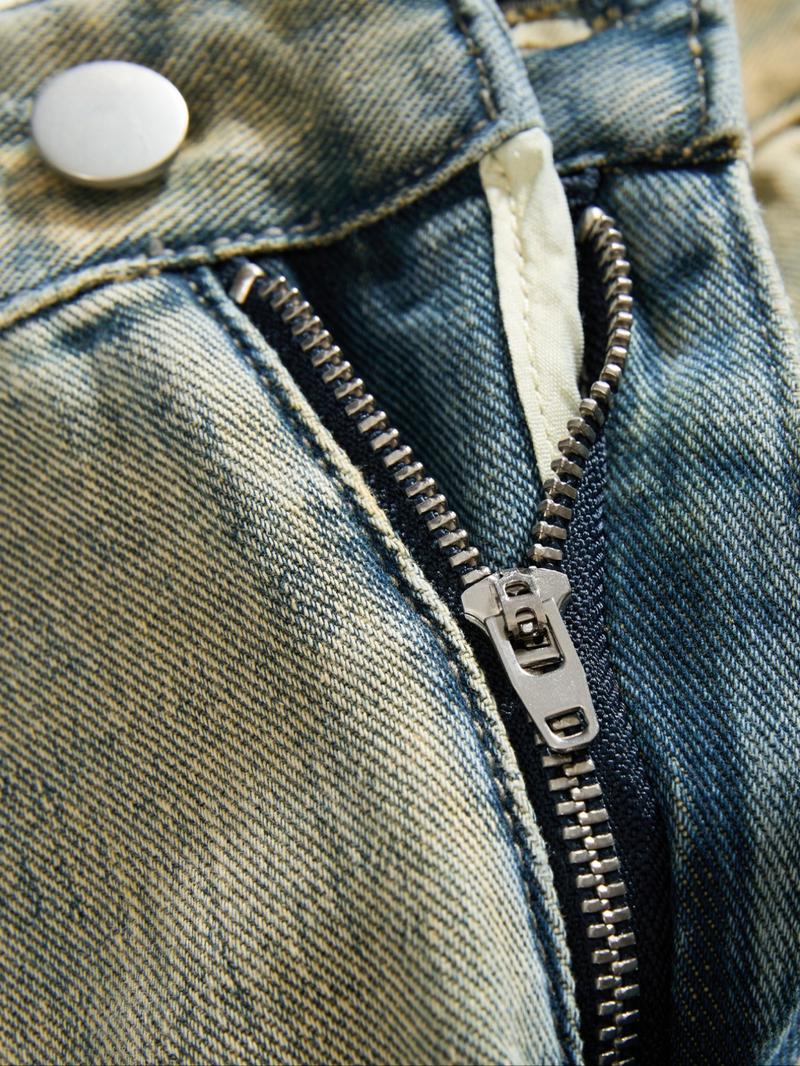 Men's Vintage Washed Straight Leg Denim Jeans, Casual Street Style Jeans, Perfect Gift for Husband or Boyfriend