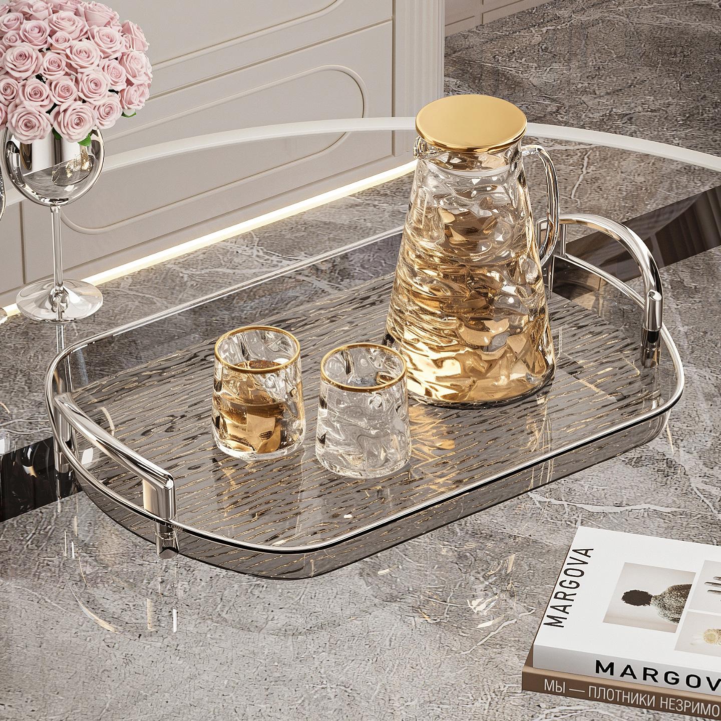 3 Pack Serving Tray with Handles, Stackable Reusable Trays for Serving Food, Plastic Serving Platters for Party, Charcuterie, Fruit, Appetizer