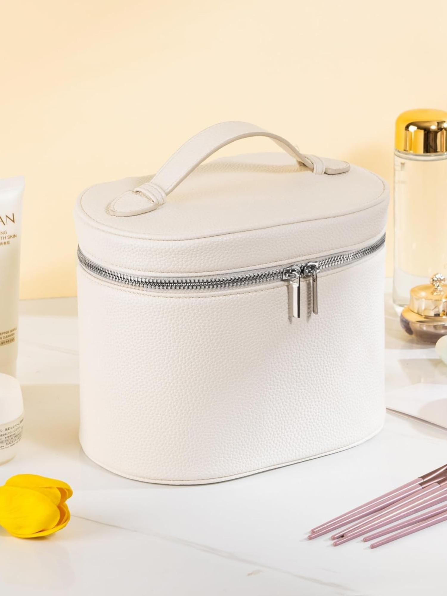 Fashion PU Cosmetic Bag, Large Capacity Travel Makeup Pouch, Detachable Lining, Solid Pattern, All Seasons, Women's Vanity Case