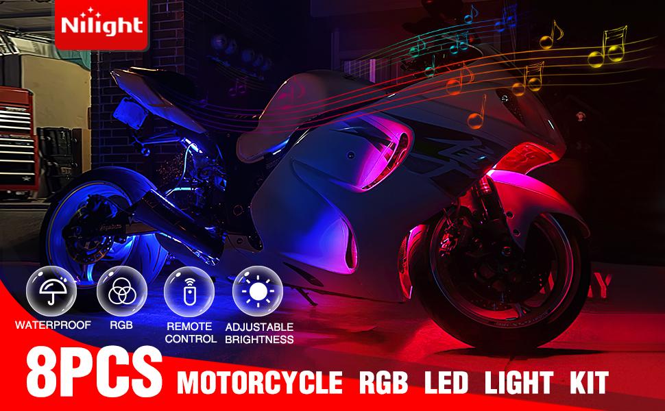 Nilight 8PCS Motorcycle RGB Led Light Kit Waterproof Multi-Color Atmosphere Lights Lamp with 4Key RF Wireless Remote for Harley Davidson Honda Kawasaki Suzuki Vehicle  dealsforyoudays