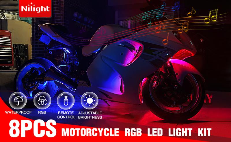 Nilight 8PCS Motorcycle RGB Led Light Kit Waterproof Multi-Color Atmosphere Lights Lamp with 4Key RF Wireless Remote for Harley Davidson Honda Kawasaki Suzuki Vehicle  dealsforyoudays