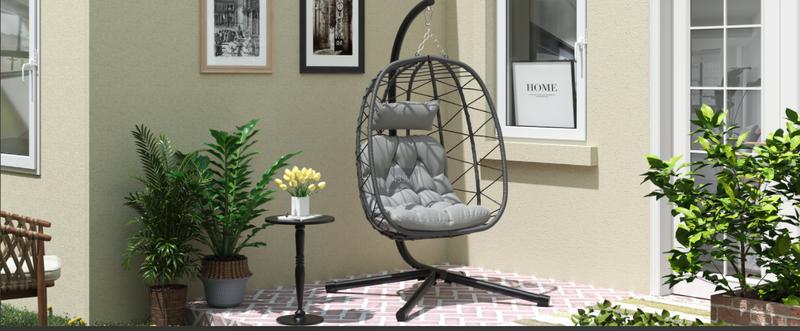 Yitahome Hanging Egg Chair with Cushions, Swing Egg Chair with Stand, Wicker Hammock Egg Chair for Indoor Outdoor Balcony Patio Garden Poolside Bedroom, Outdoor Furniture