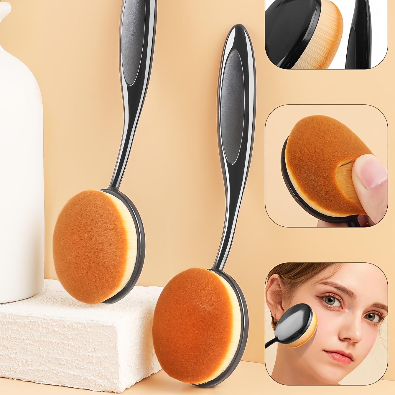 2pcs Black Oval Toothbrush Foundation Brushes + 2pcs Makeup Sponges – Portable Beauty Duo Brush Liquid & Cream Blending Set for Travel, Beginners & Daily Makeup Synthetic Makeup Brushes