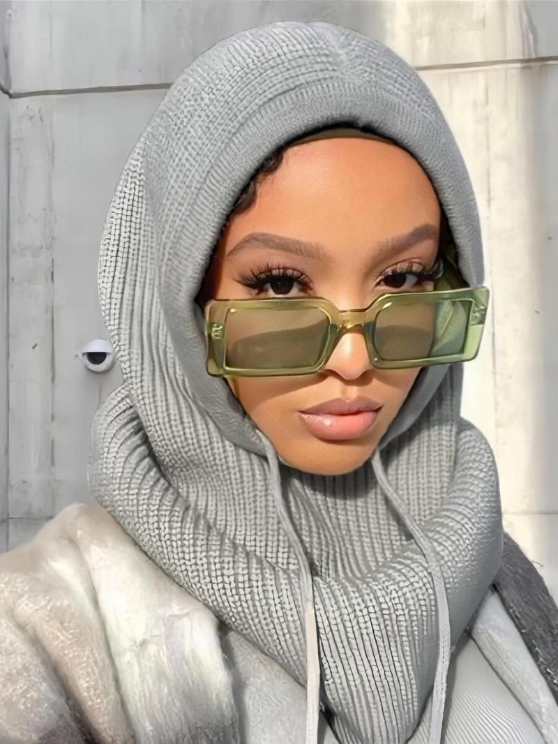 Women's Winter Hooded Scarf Beanie, Casual Fitted Knit Hat with Large Brim, Warm Fashionable Neck Warmer for Daily Wear, Knitting Beanie