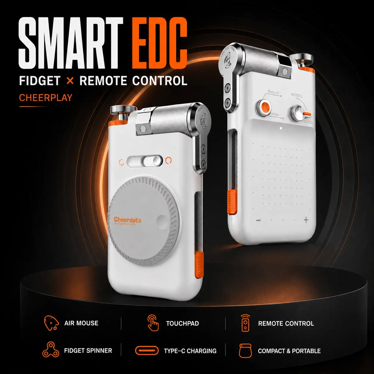 Cheerplay Portable Smart Edc Bluetooth-compatible Touch Remote, Supports Stress Relief, Phone Page Turn, Remote Photo, Air Mouse, Ppt Presentation