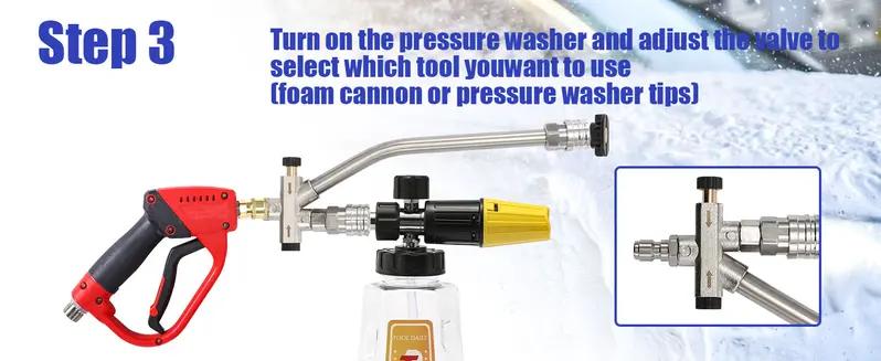 1/4" Quick Connect Foam Cannon Dual-Outlet Adapter – Pressure Washer Accessory with 5 Spray Nozzles for Car Wash, Foam Sprayer & Cleaning
