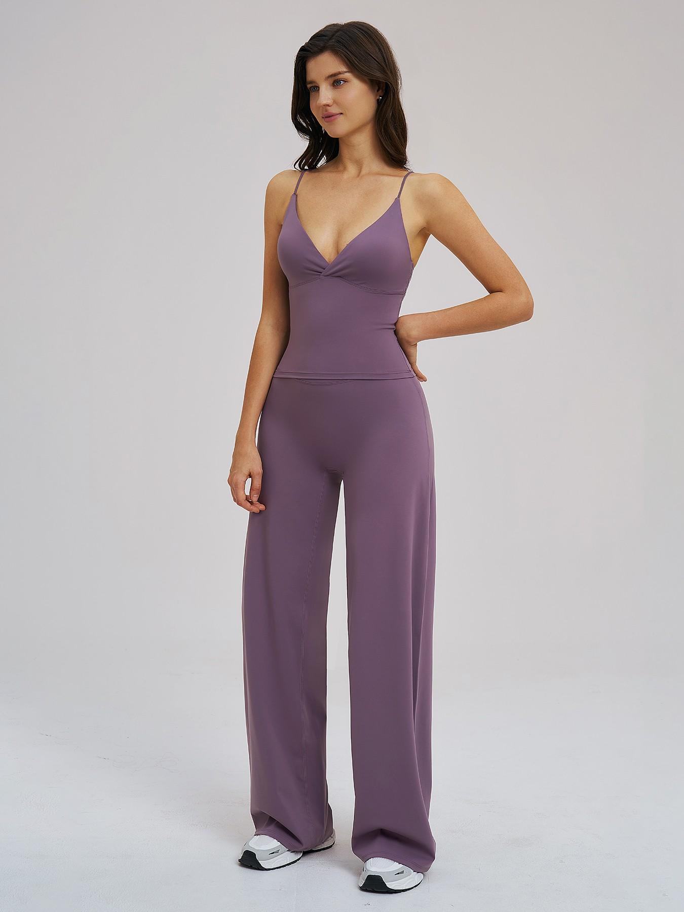 Cross-Border Brushed Sportswear Set, Running Workout Suit, Wide-Leg Backless Casual, Outdoor Cycling Running Yoga Set, Comfortable and Stylish