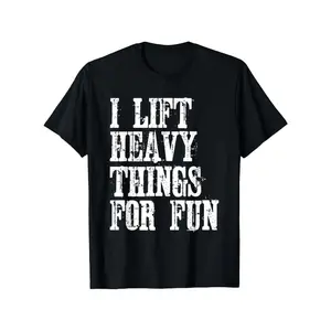 Funny Strongman "I Lift Heavy Things" Gym T-Shirt - Distressed White Print Weightlifting Design, Black Workout Shirt for &, Short Sleeve Casual Fitness Tee with Slogan, All-Season Gym & Bodybuilding Apparel, Gym Graphic Shirt, Sporty T Shirt