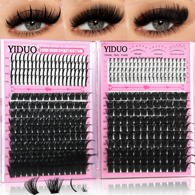 8-Style Volume D-Curl Eyelash Cluster Kit - 1520-Piece, 40D-300D & Bottom/Spiky Styles - Eyelash Extensions Kit with Lash Bond & Seal, Tweezers, Remover, Eyeliner Pencil & Eyelash Brush - Easy DIY At-Home Eyelash Set