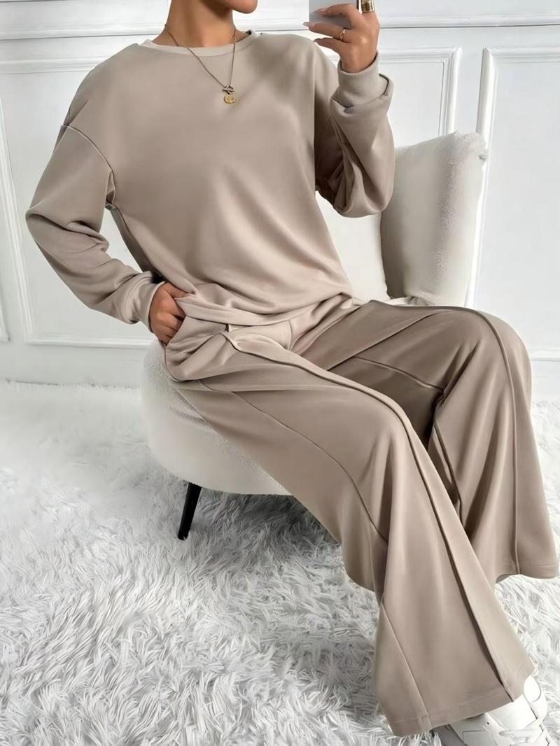 Women's Sporty Loose-Fit Two-Piece Set, Comfortable Casual for Spring & Fall, Below-The-Ankle Design, Perfect for Daily Wear, Sweatsuit Set