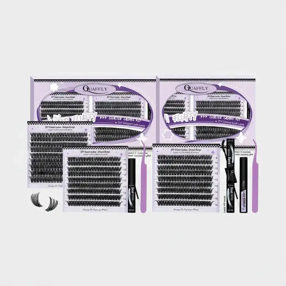 Quaffly Lash Kit Bundle, 60P and 80P Mixed Length Individual False Eyelashes with Tweezers, Glue, and Glue Remover, Natural Look Nylon Eyelash Extensions for Women, Natural Diy Lash