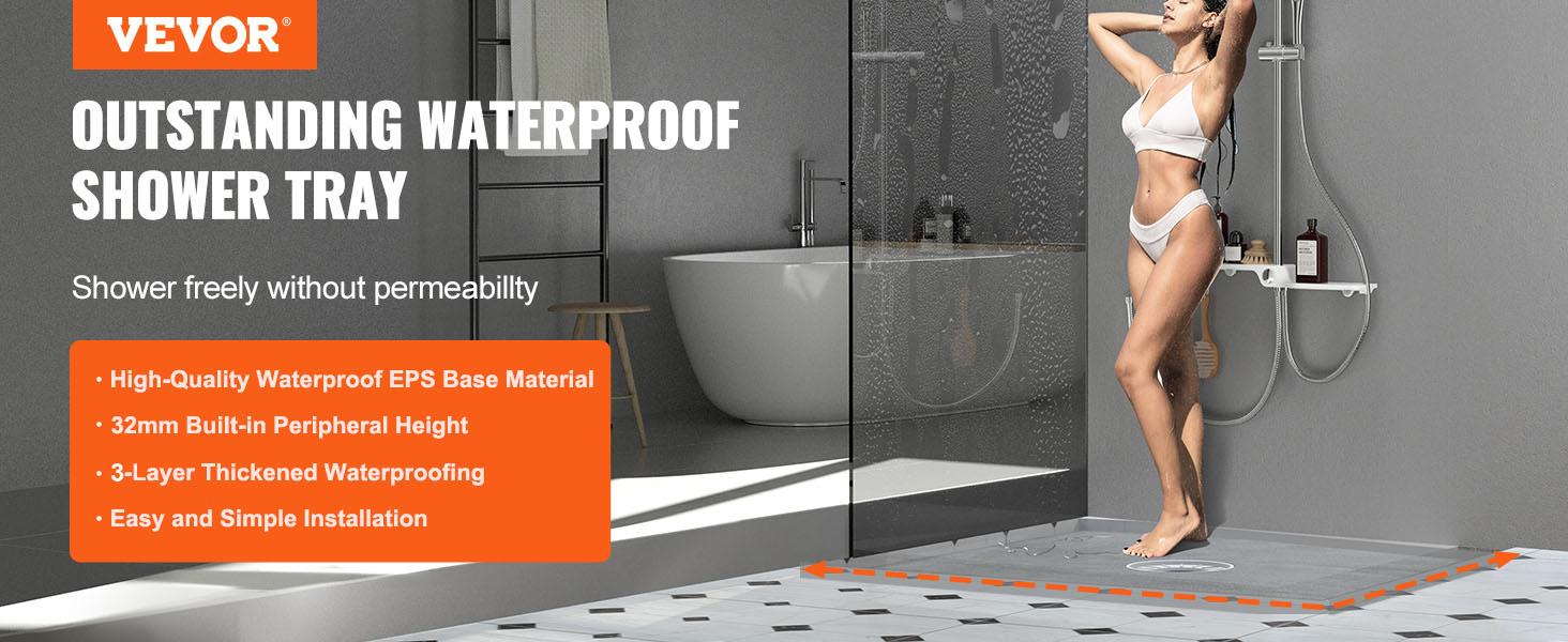 【Summerfinds】VEVOR Leakproof Shower Tray Kit Set, 48"x72" with 6.3" Central Drain, Lightweight EPS Board Installation Supplies, 2 Waterproof Cloths & Slope Sticks for Bathroom, Slim Profile 【Summerfinds】VEVOR Leakproof Shower Tray Kit Set, 48"x72" with 6.3" Central Drain, Lightweight EPS Board Installation Supplies, 2 Waterproof Cloths & Slope Sticks for Bathroom, Slim Profile