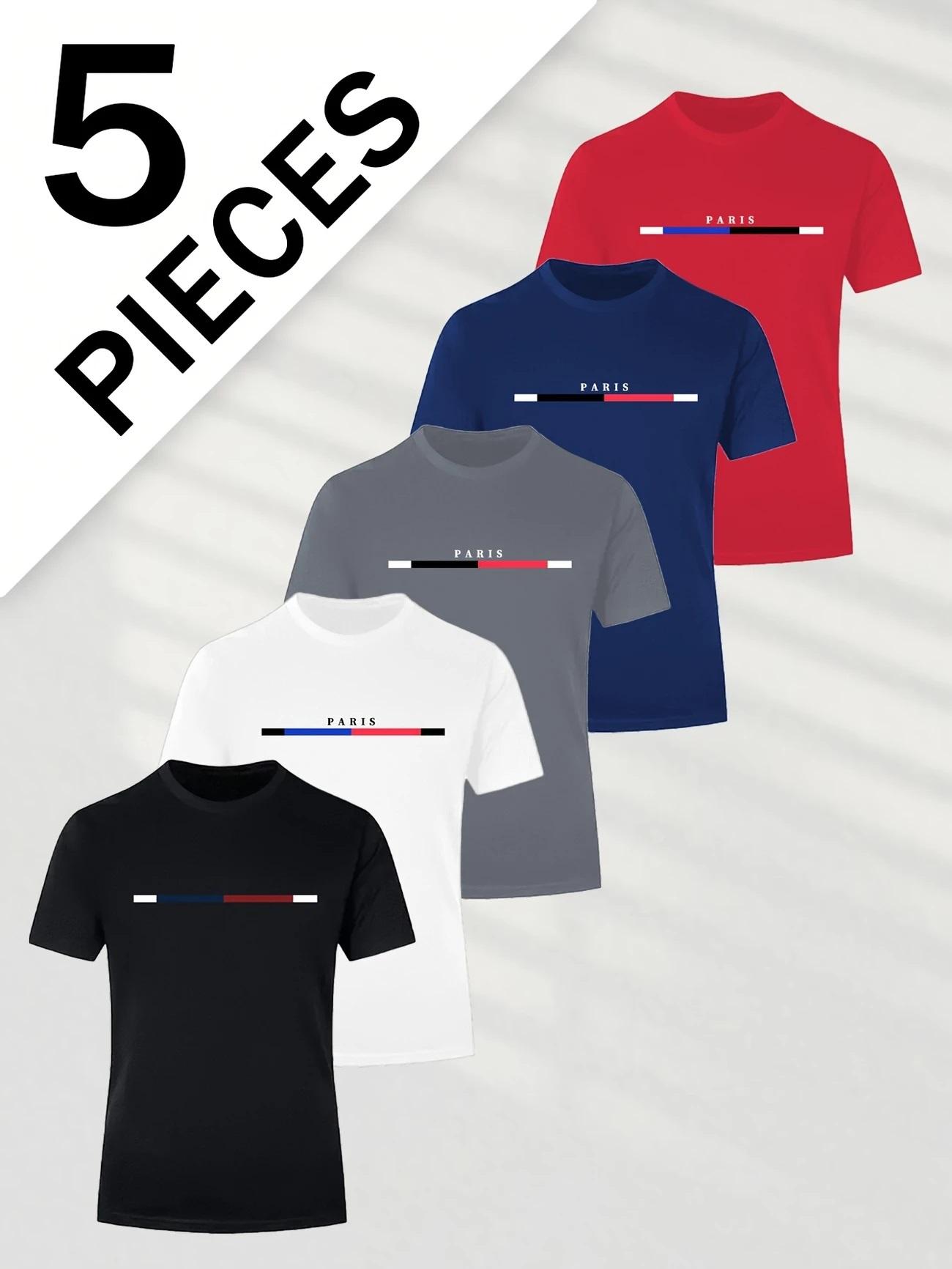 5-piece men's daily casual short-sleeved crew neck T-shirt, breathable and lightweight, Outdoorfun，suitable for summer sports and leisure wear, outdoor clothing, comfortable and breathable stretch fabric men's tops summerwins
