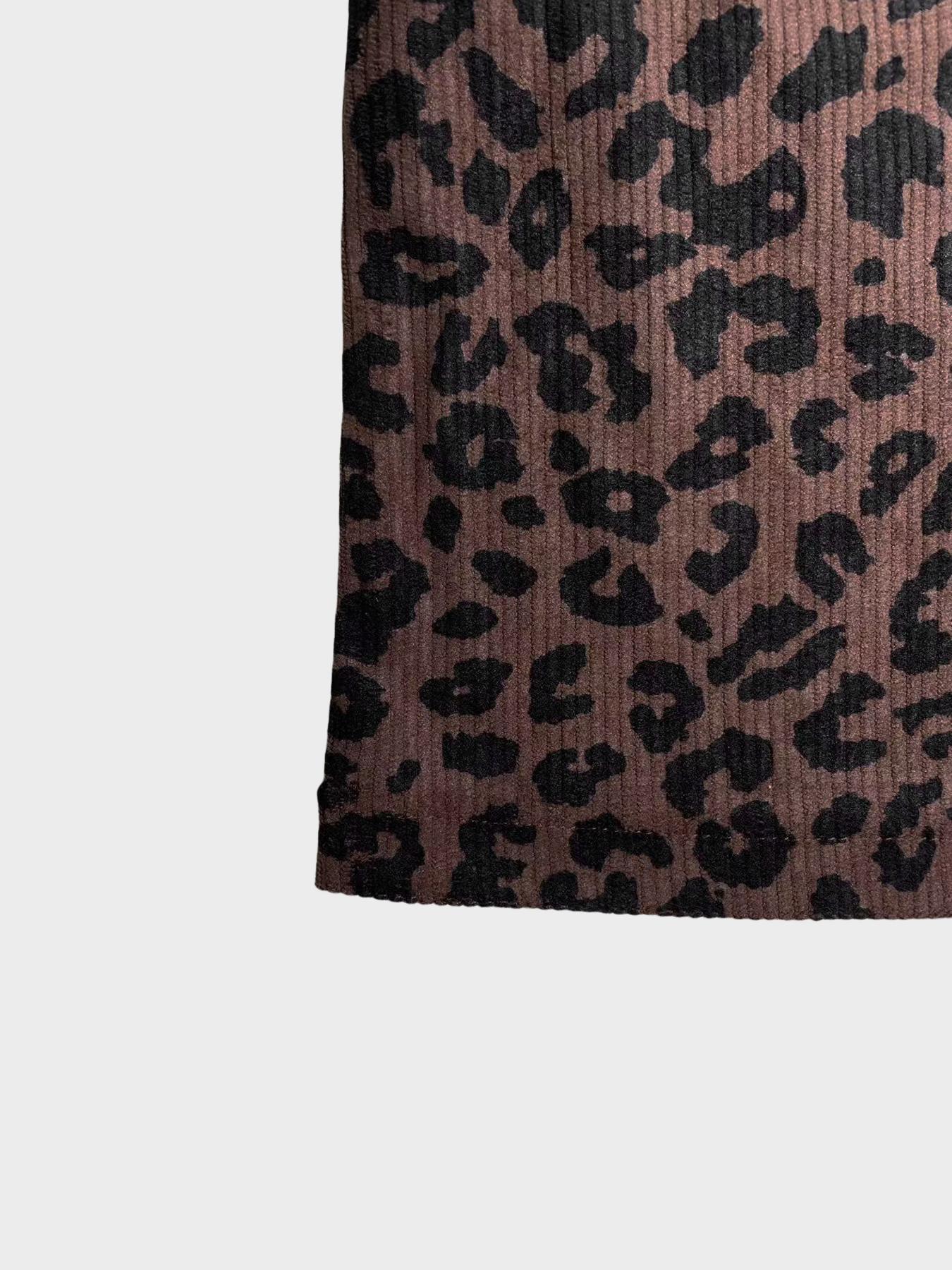1 Piece Retro Leopard Print Ribbed Short-Sleeve Top | Euro-American Fashion Vibe | Short-Sleeve Cut + Leopard Print Element