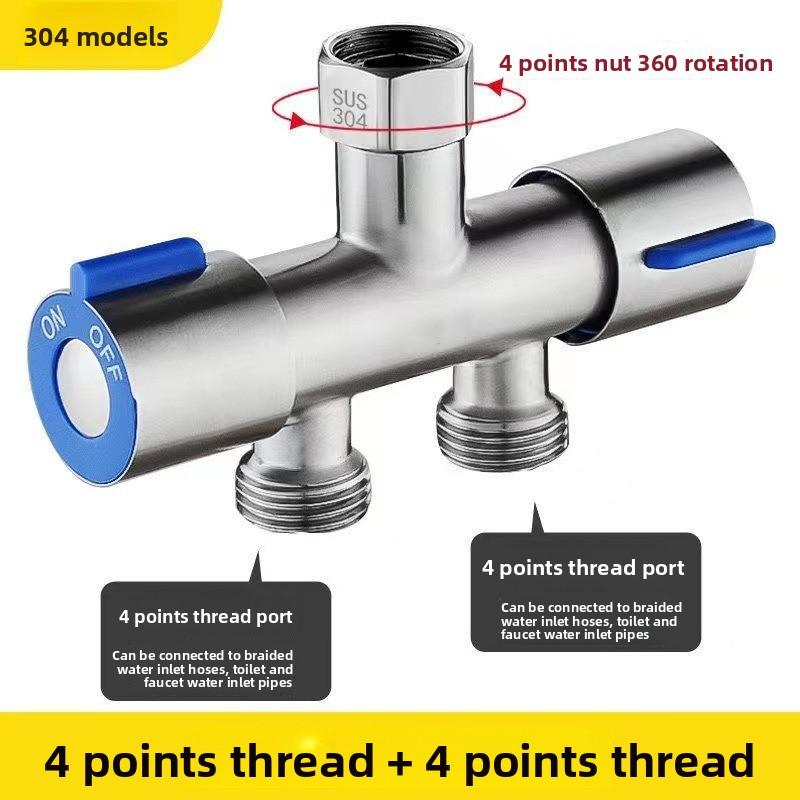 Household tap water faucet one inlet two outlets three-way water splitter, 4-point universal interface double-headed diverter valve, garden irrigation hose adapter labor-saving accessory