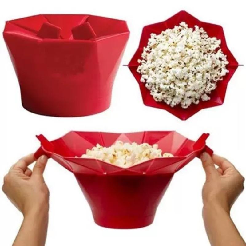Foldable Silicone Popcorn Bucket, Microwave Safe with Handle, Heat Resistant Reusable Container, Food Grade BPA Free, Creative Popcorn Maker