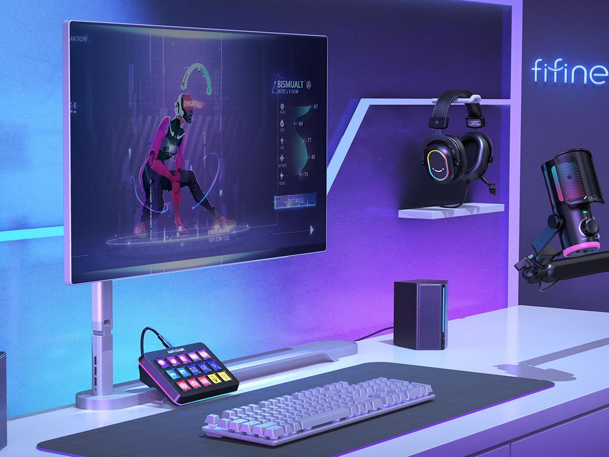 FIFINE D6 Gaming Stream Controller, Control Pad, AmpliGame Control Deck, with 15 Macro Keys, Streaming Keyboard with Trigger Actions in OBS/Twitch/YouTube, Shortcut Buttons Keypad Works with Mac and PC - AmpliGame D6