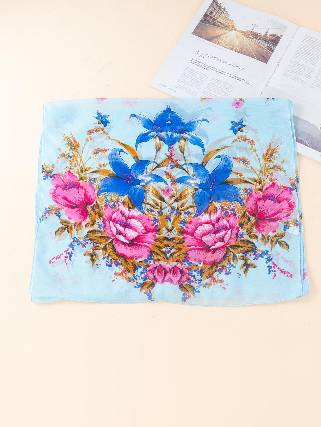 Women's Chiffon Scarf, Summer Beach Headscarf, Elegant Long Shawl, UV Protection, Casual Loose-Fit, Geometric Pattern, All Seasons