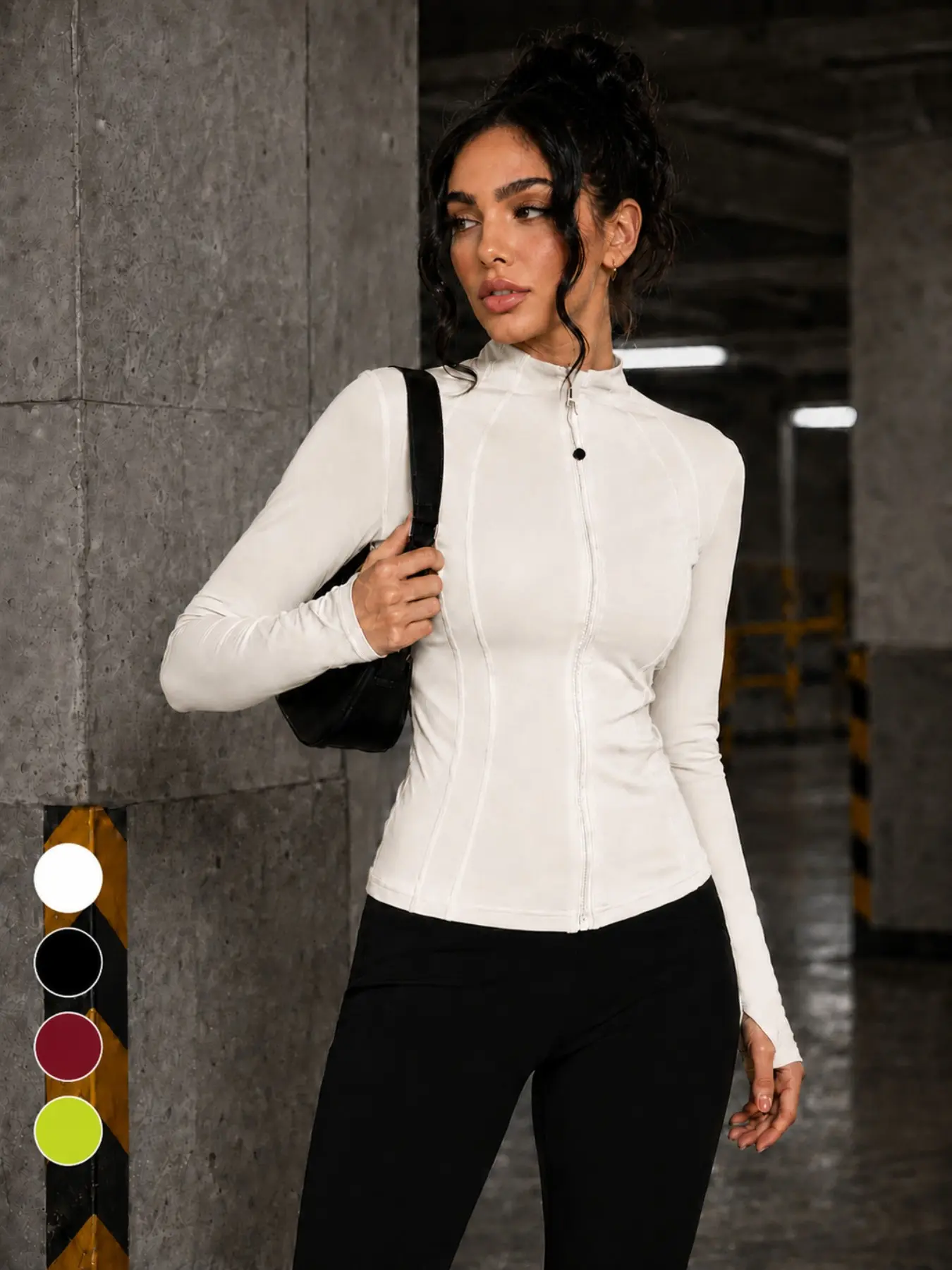 Women's Fitted Workout Jacket, Stretchy Long Sleeve Zip-Up Top, Yoga Jackets | Contoured Seam Design, High Collar and Thumb Holes for Yoga, Gym, Jogging and Daily Wear