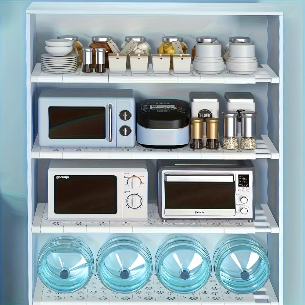 Adjustable Storage Shelf Set - 3-piece set including 1 shelf board and 2 brackets, with an expandable space-saving design suitable for wardrobes, kitchens, and bathrooms, featuring retractable partition boards, multi-layer cabinet storage shelves