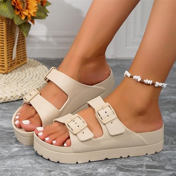 Women's Lightweight Comfort Soft Platform Slides EVA Adjustable Double Buckle Slide Sandals Summer Beach Slippers Non-Slip Shower Shoes Walking shoes Footwear  Tsinelas Flip Flops Girl platform sandals wide feet sandals boho style sandals Flatform