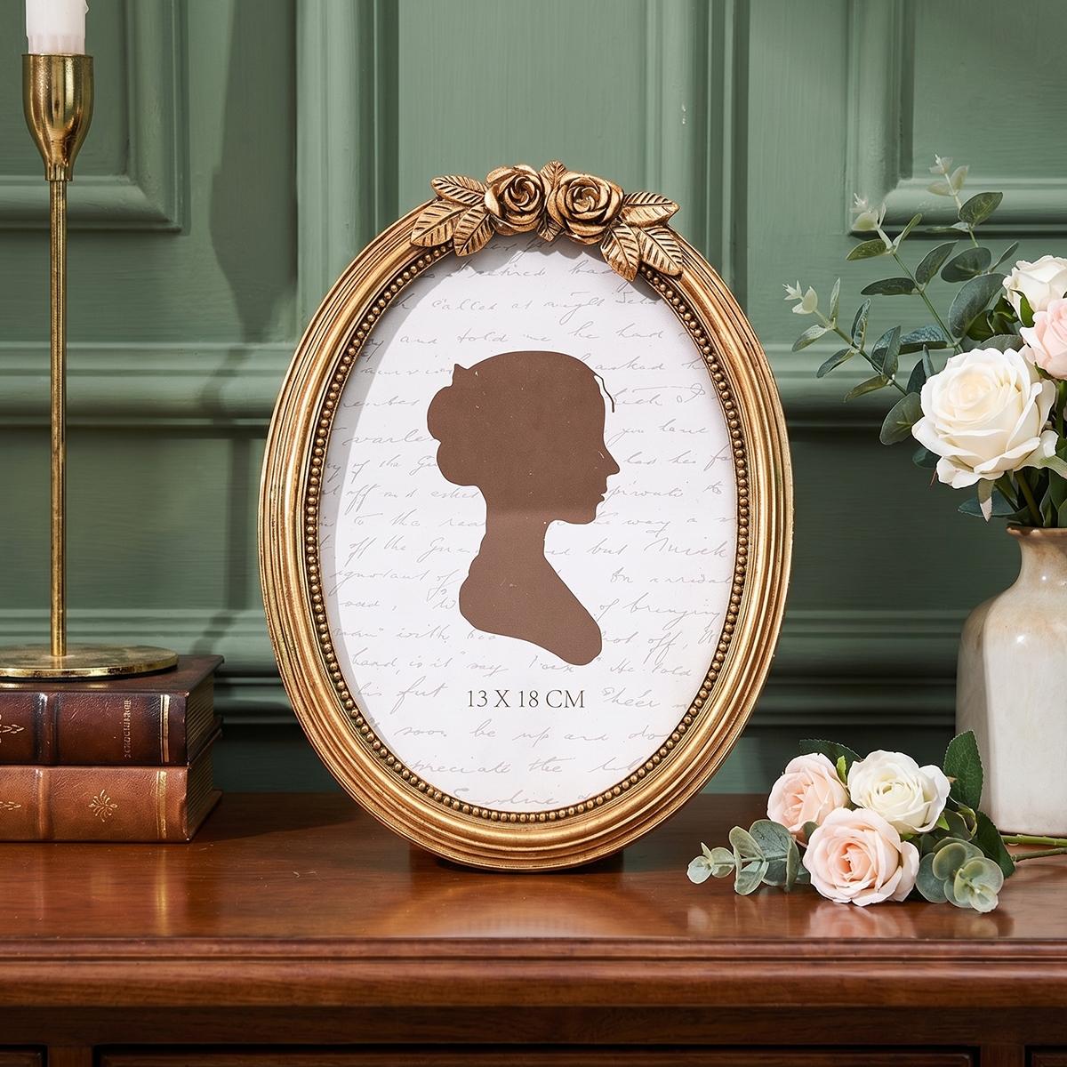 Modern Creative Resin Oval Rose Frame, Simple Home Desktop Decor, Photo Frame for Bedroom Office Study Desk