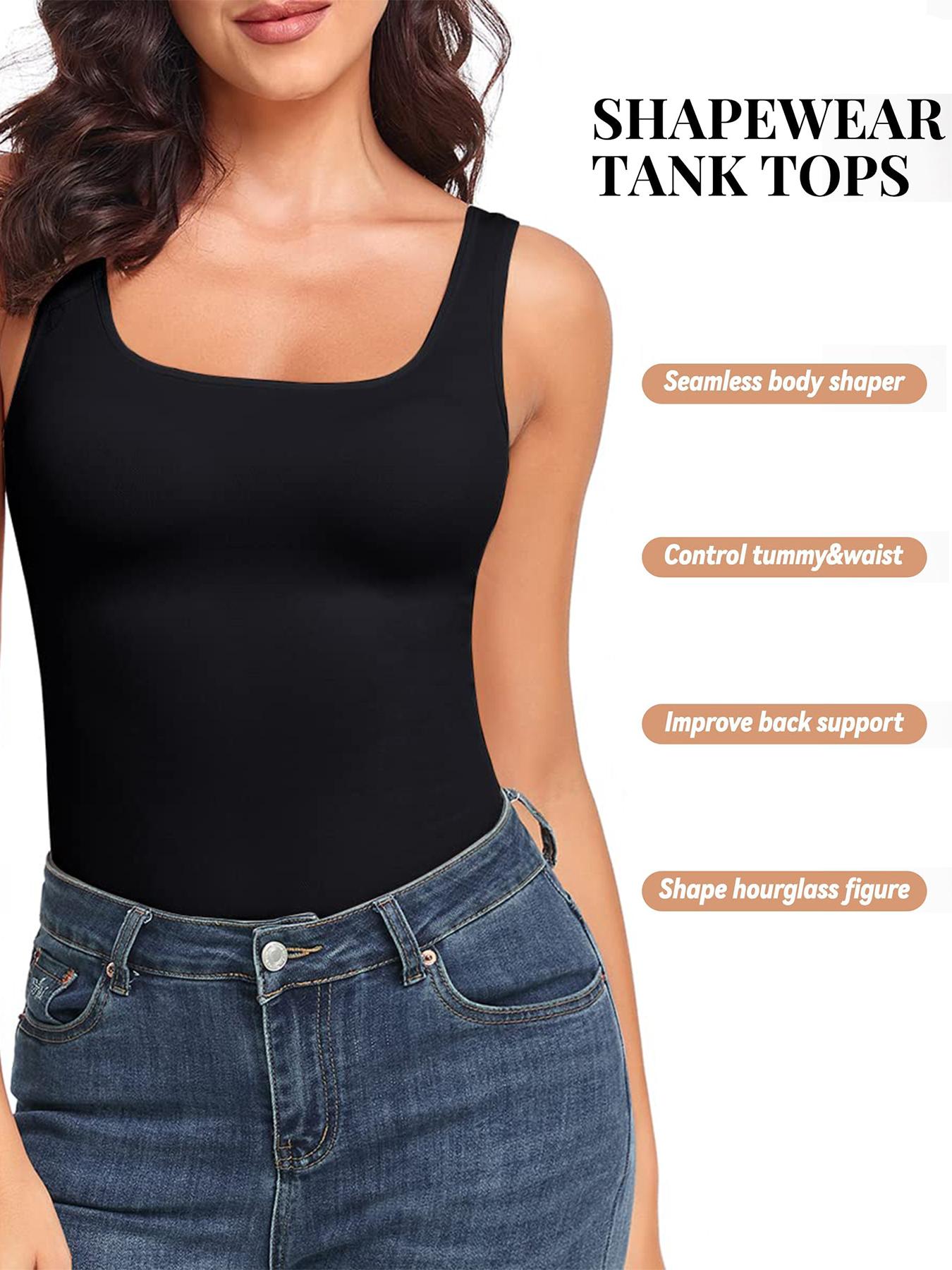 Women Tummy Control Shapewear Tank Tops Seamless Square Neck Smooth Compression Tops Slimming Body Shaper Camisole