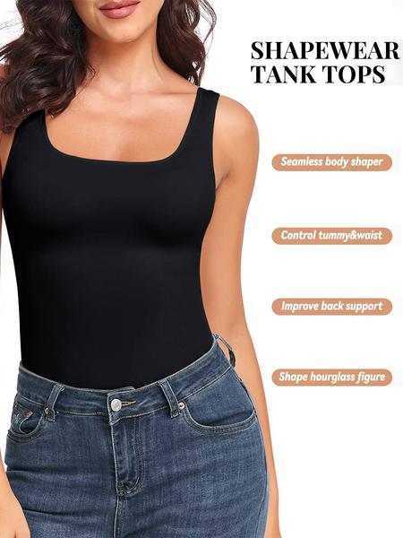 Women Tummy Control Shapewear Tank Tops Seamless Square Neck Compression Tops Slimming Body Shaper Camisole