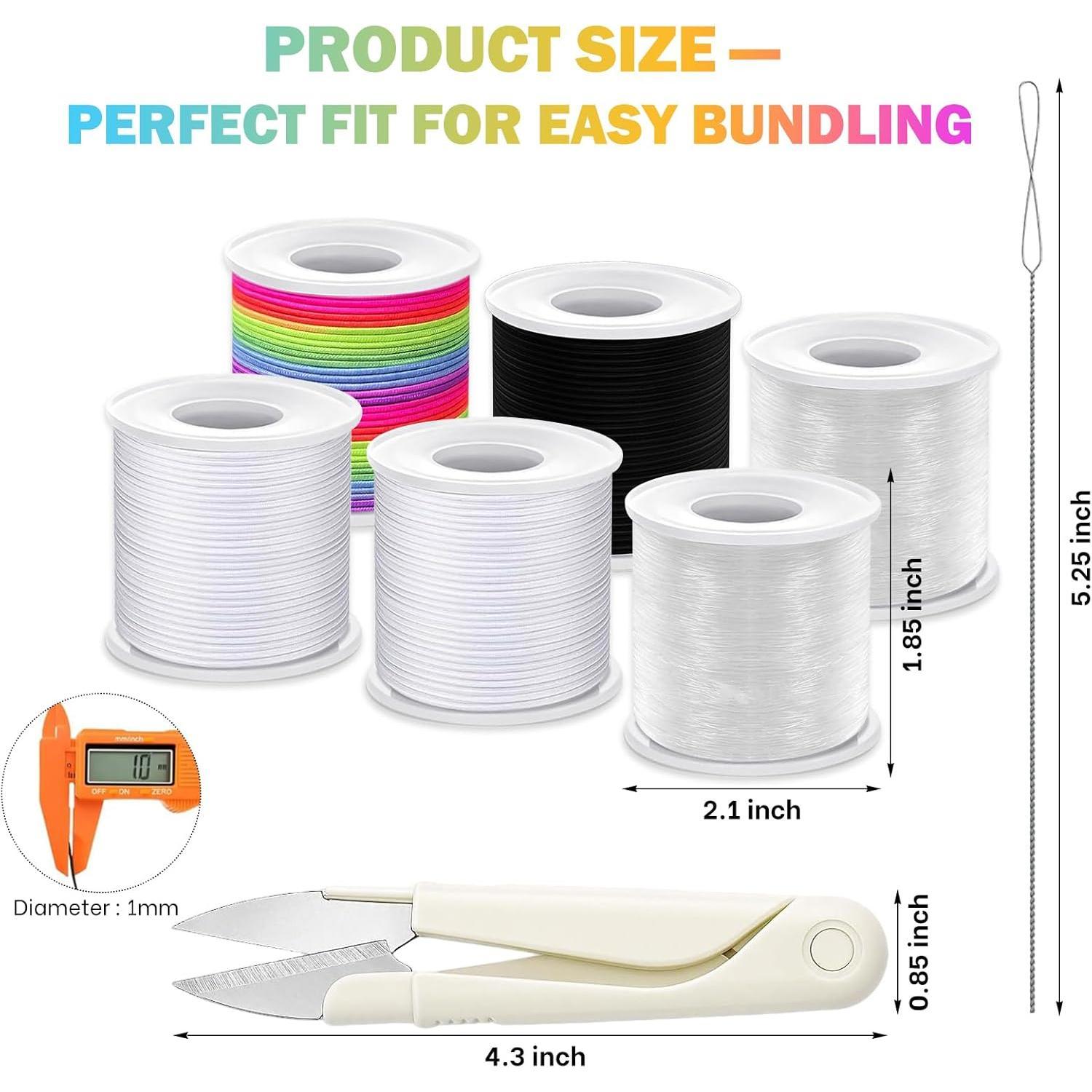 8 count Elastic String Bracelet Making Kit, Stretchy Bracelet String ( ft Total), 6 Rolls 1mm Stretch Cord with  & 0.6mm  Threader for Beading and  Making.