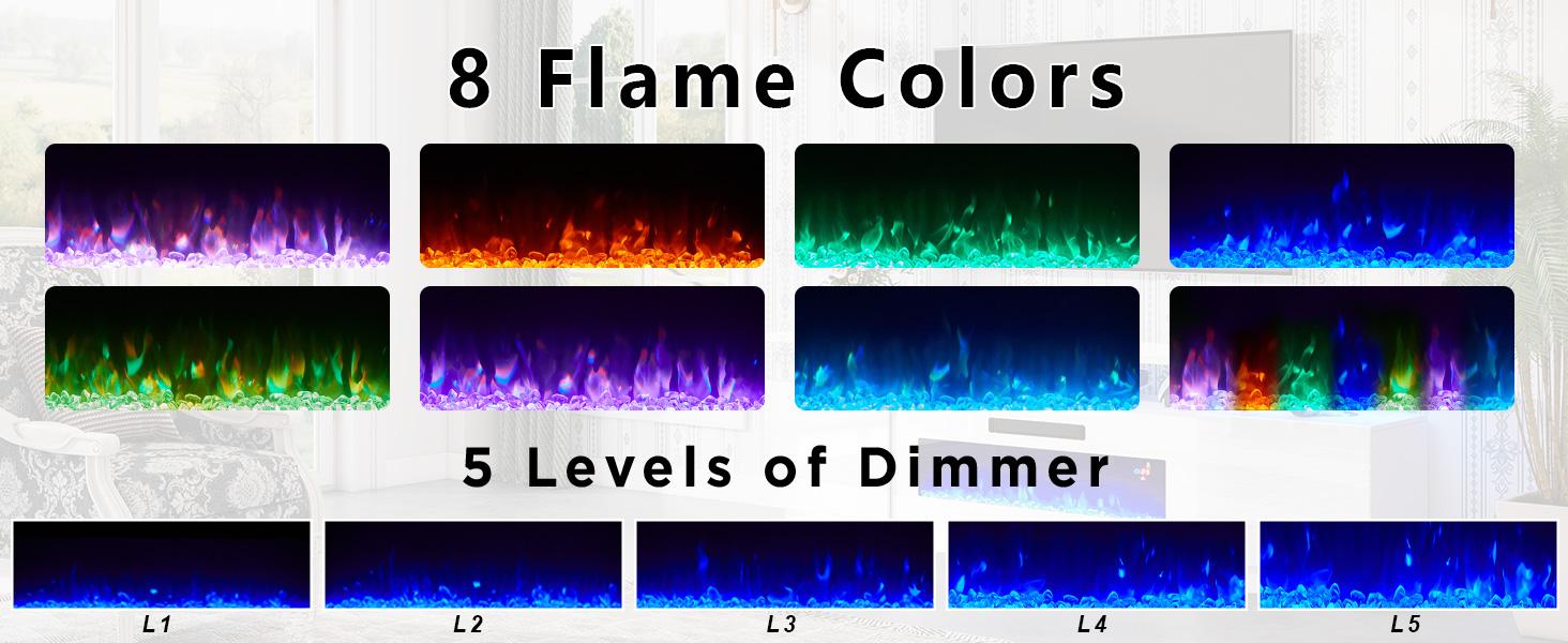 VanAcc Modern Fireplace TV Stand with  Electric Fireplace, High Gloss Finish Media Console with Open Storage for DVD Players, Entertainment Center with LED Lights and Remote Control