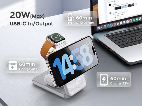 RORRY 3-in-1 Wireless Foldable Power Bank Stand 10,000mAh Power Bank for iPhone 16/15/14/13/12 Pro Max, Apple Watch Ultra Series 10/9/8/7/6/5/4, AirPods, Portable & Travel-Friendly   valentinesdaygiftideas