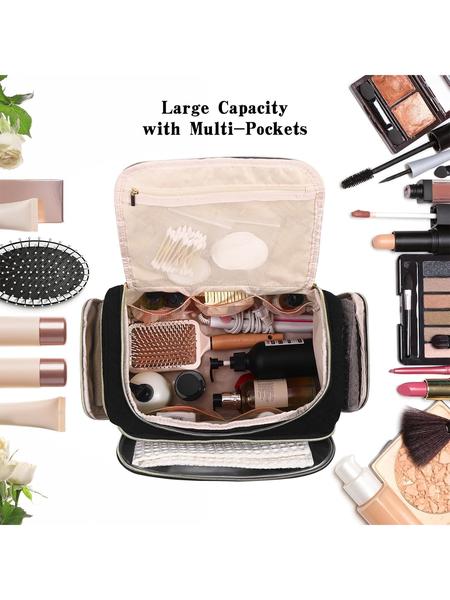 Large Wide-Open Travel Toiletry Bag, Lightweight Makeup Cosmetics Organizer with Handle, Essential Toiletries Storage for All Seasons, Travel Cosmetic Bags, Cosmetic Pouch