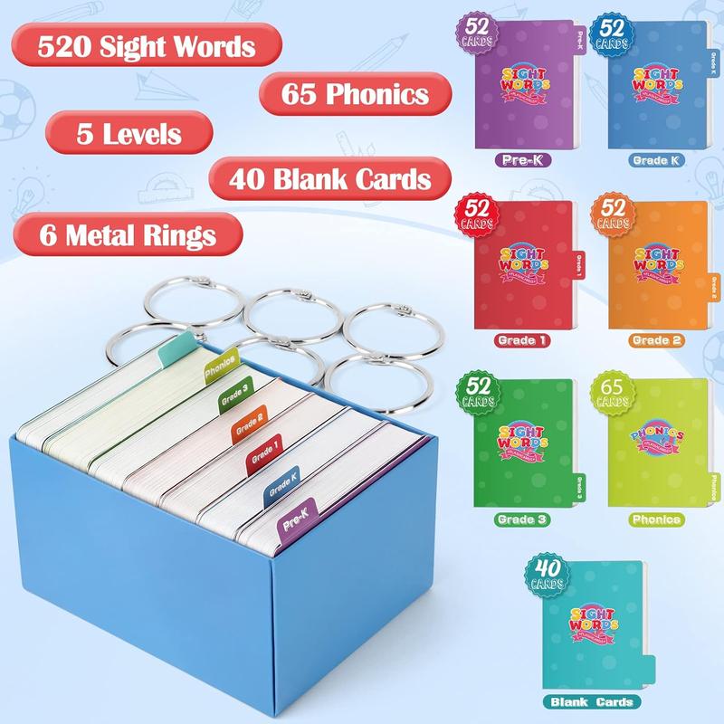 Torlam Sight Words & Phonics Flash Cards Learn to Read Digraphs CVC  Blends Long Vowel Sounds Spelling Reading Phonics Games Site Words