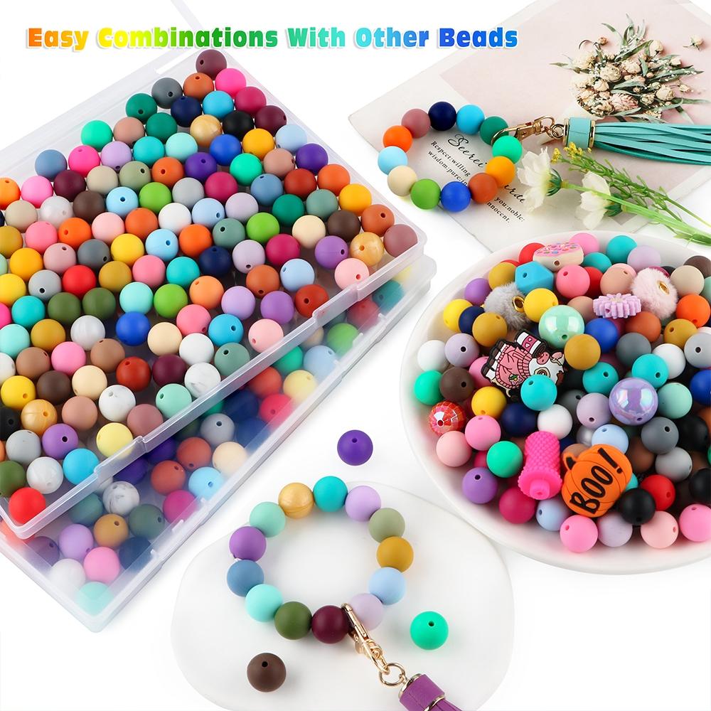 Mixed Color Round Silicone Bead (50pcs), DIY Jewelry Accessories for Bracelet & Necklace, DIY Mix Beads Jewelry Making Supplies for Women & Teenager, Beading Making, Bead Assortment