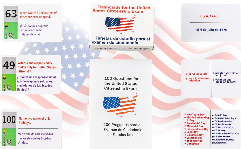 US Citizenship 2025 Civics Test  Naturalization Flash Cards 100 Civics Q&A, Study Guide, Bilingual (English/Spanish), USCIS Exam Preparation, Test Prep, Illustrated Questions