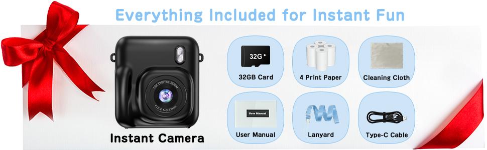 Camkory Instant Camera for Kids - 48MP Dual-Lens, 1080P Video, Selfie & Instant Print, Toddler Digital Camera Toy for Boys & Girls Age 3-12, Christmas Birthday Gift (Black)