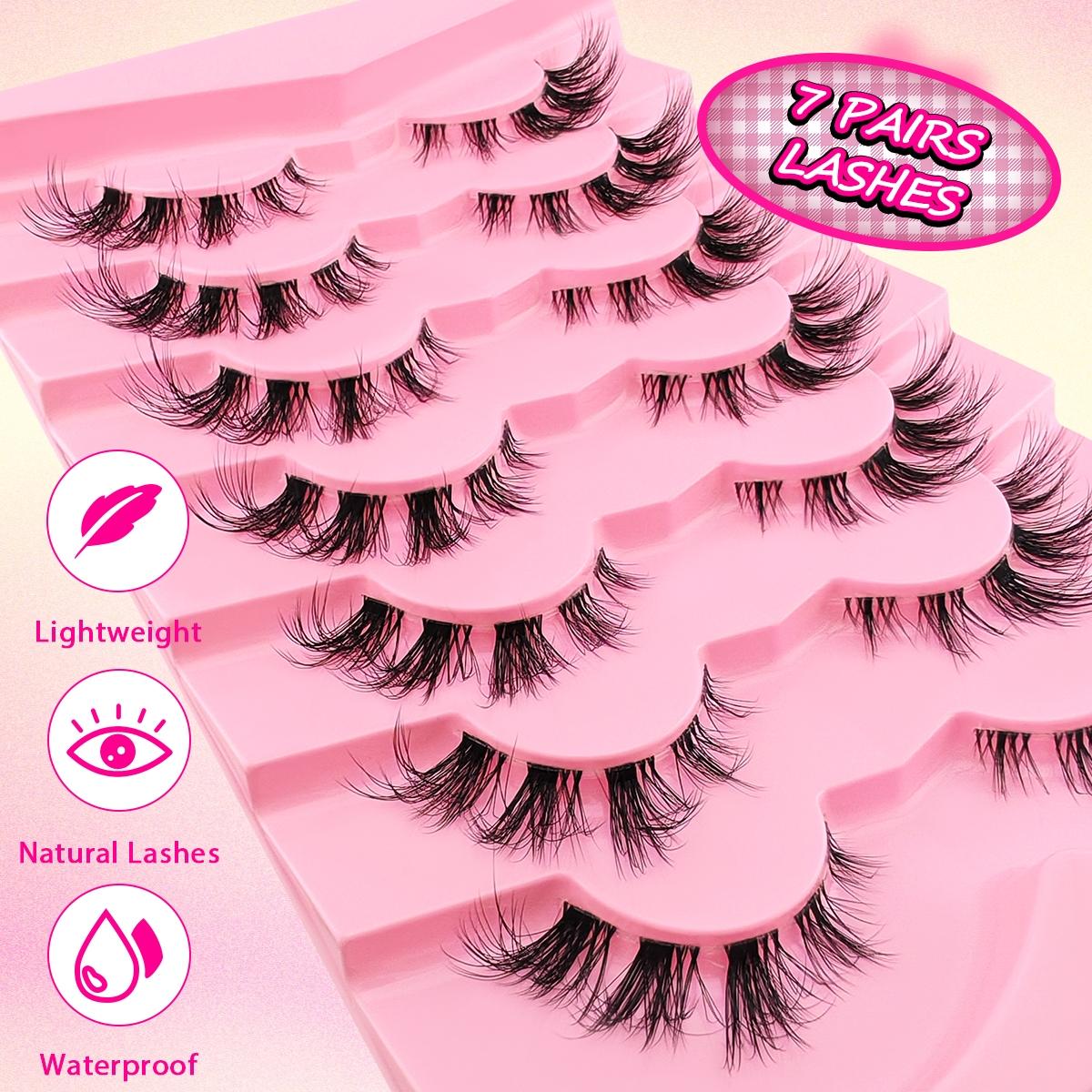 7 Pairs Transparent Stem, Long Tail Fluffy Curly Comfortable Cosplay Cat Eye Lashes, Dense and Versatile Makeup Accessories, Longer Looking Eyelashes