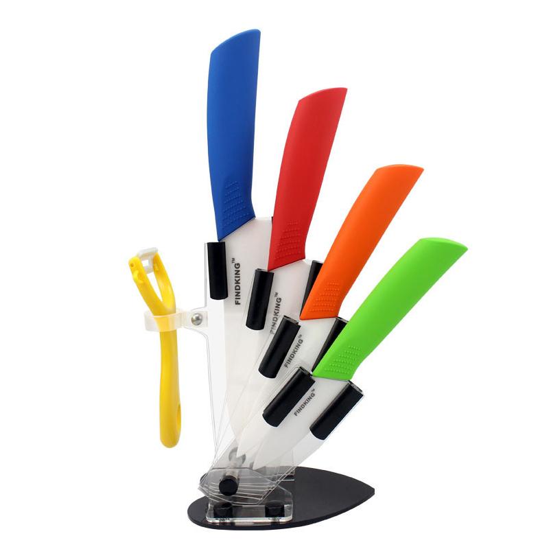 FINDKING 6pcs Ceramic Knife set, Good Quality Kitchen Knife 3" 4" 5" 6 inch Peeler with Acrylic Holder, Cutting Meat, Vegetable and Fruit, Kitchen Tools Block